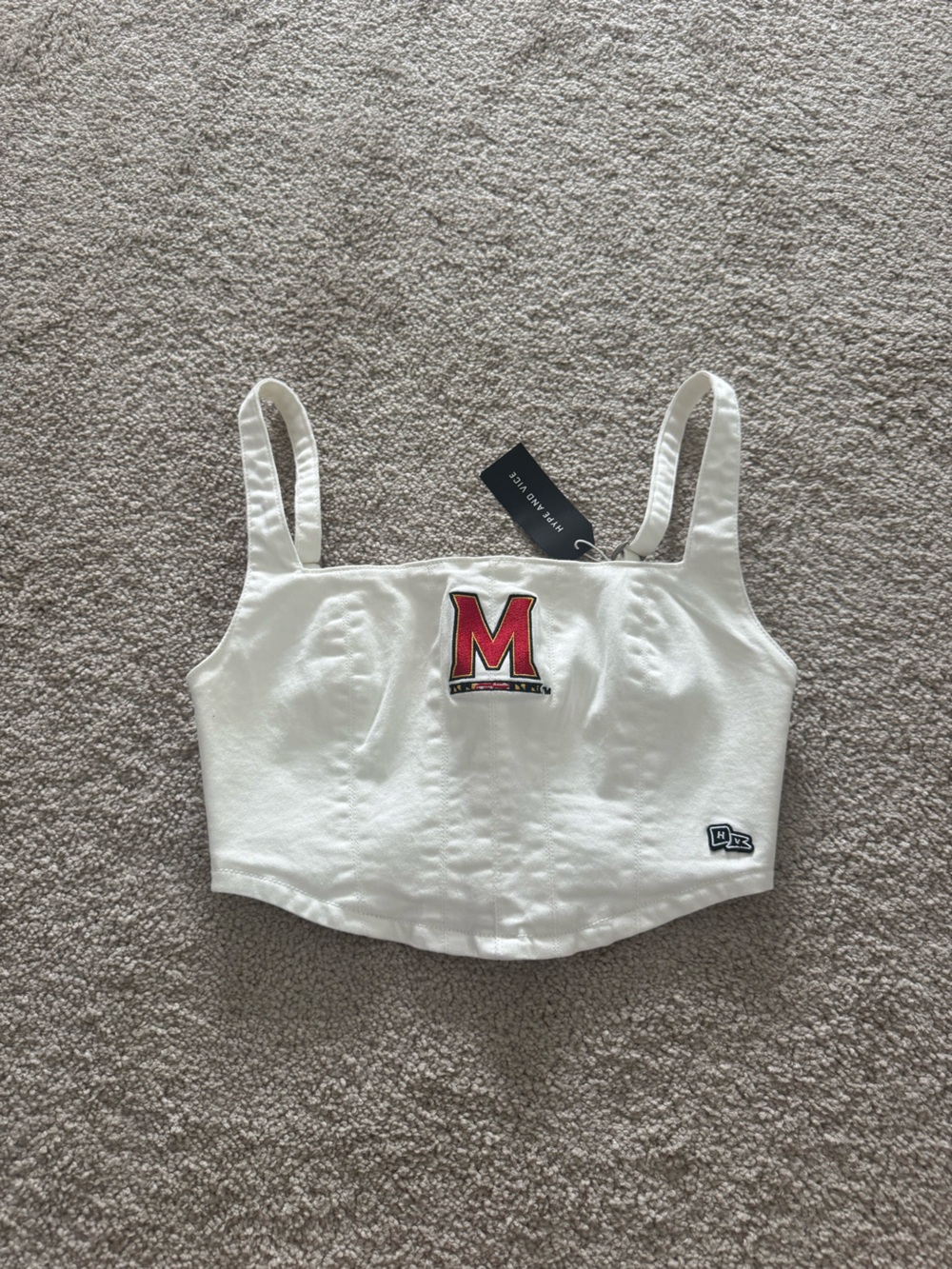 Unknown Brand White Cropped Tank with Red 'M' Patch